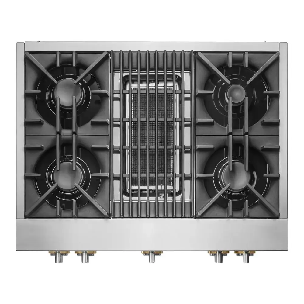 JennAir RISE 36 inch Gas Rangetop with 4 Sealed Burners, Dishwasher safe Cast Iron Grates, Electronic Ignition Flame-Sensing Reignition, Grill, in Stainless Steel, JGCP636HL - Image 2