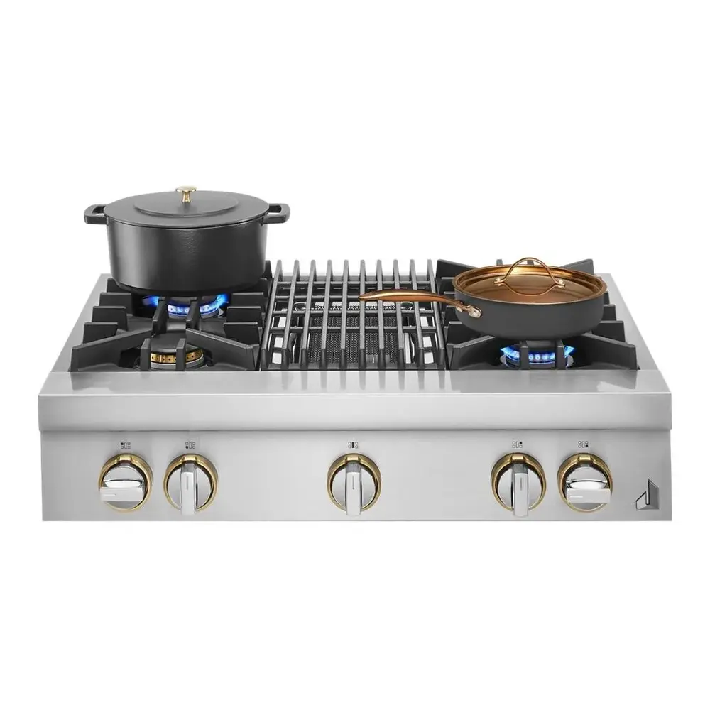 JennAir RISE 36 inch Gas Rangetop with 4 Sealed Burners, Dishwasher safe Cast Iron Grates, Electronic Ignition Flame-Sensing Reignition, Grill, in Stainless Steel, JGCP636HL - Image 4