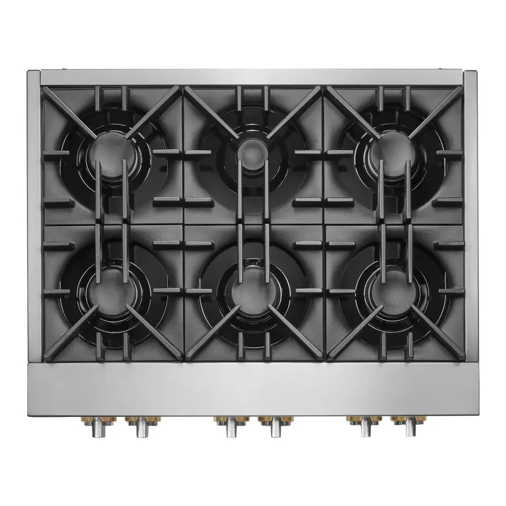 JennAir RISE 36 inch Gas Rangetop with 6 Sealed Burners, Halo Effect Knobs, Electronic Ignition with Flame Sensing Reignition, in Stainless Steel, JGCP436HL - Image 2
