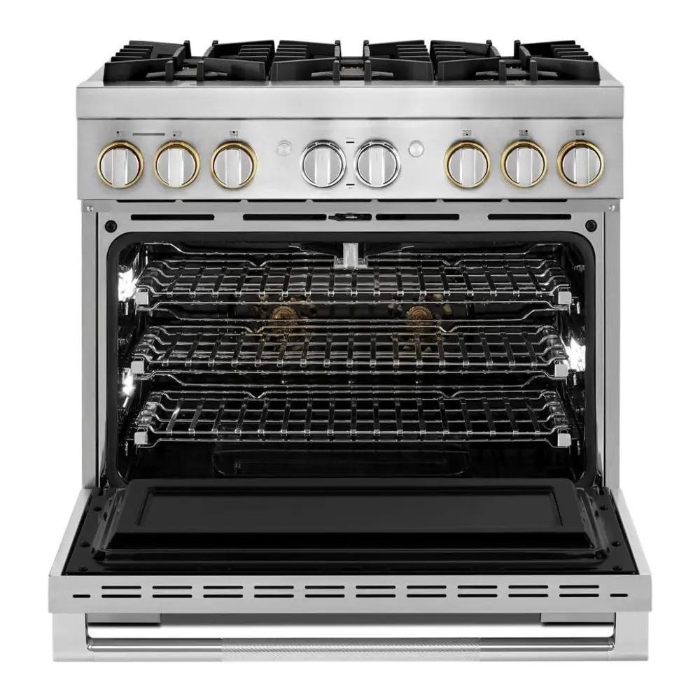 JennAir RISE 36 inch Smart Dual-Fuel Professional Range with 6 Burners, 5.1 cu. ft. Oven Capacity, Remote Access, Dual-Stacked PowerBurners, Glide Racks, and Sabbath Mode in Stainless Steel, JDRP436HL - Image 2
