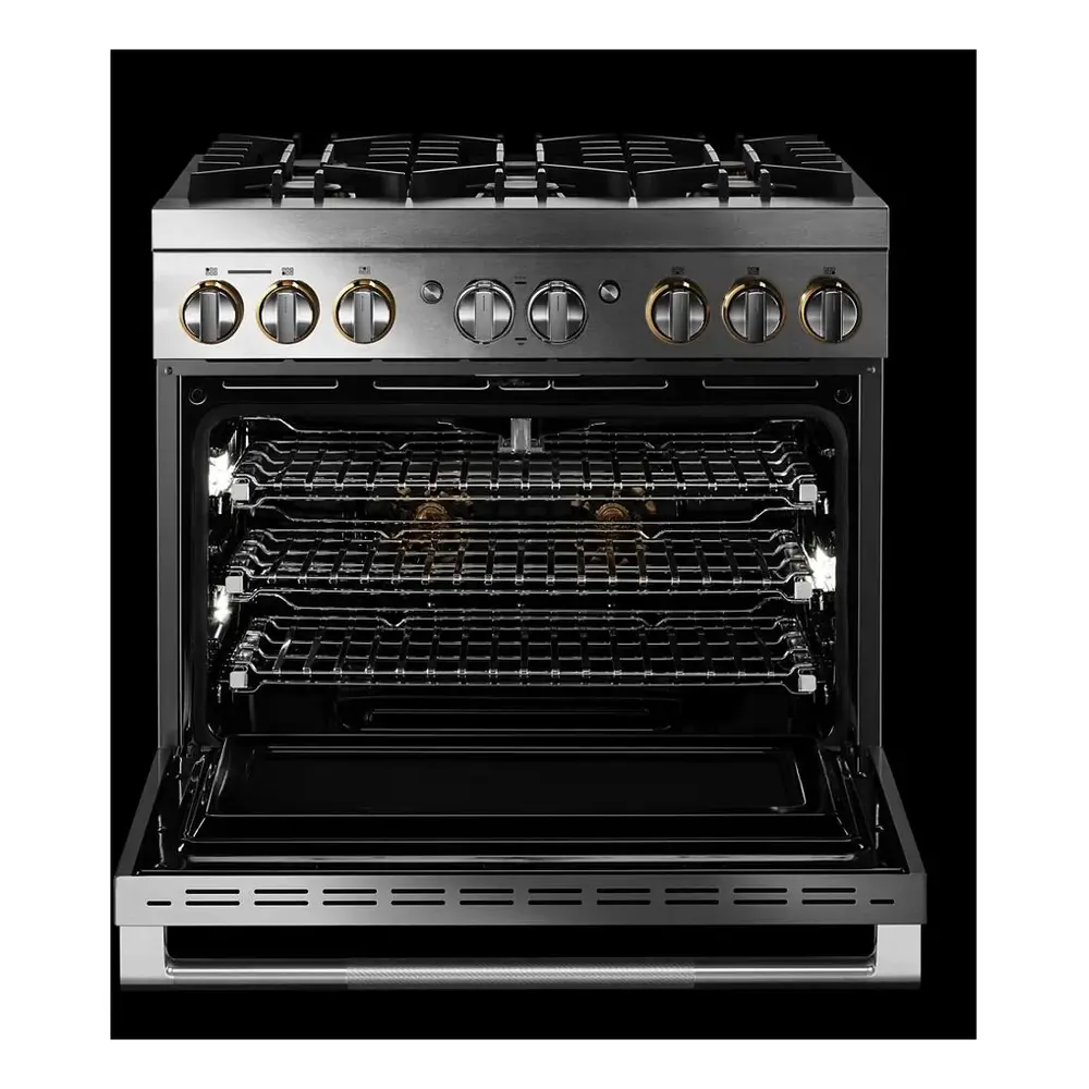 JennAir RISE 36 inch Smart Dual-Fuel Professional Range with 6 Burners, 5.1 cu. ft. Oven Capacity, Remote Access, Dual-Stacked PowerBurners, Glide Racks, and Sabbath Mode in Stainless Steel, JDRP436HL - Image 8