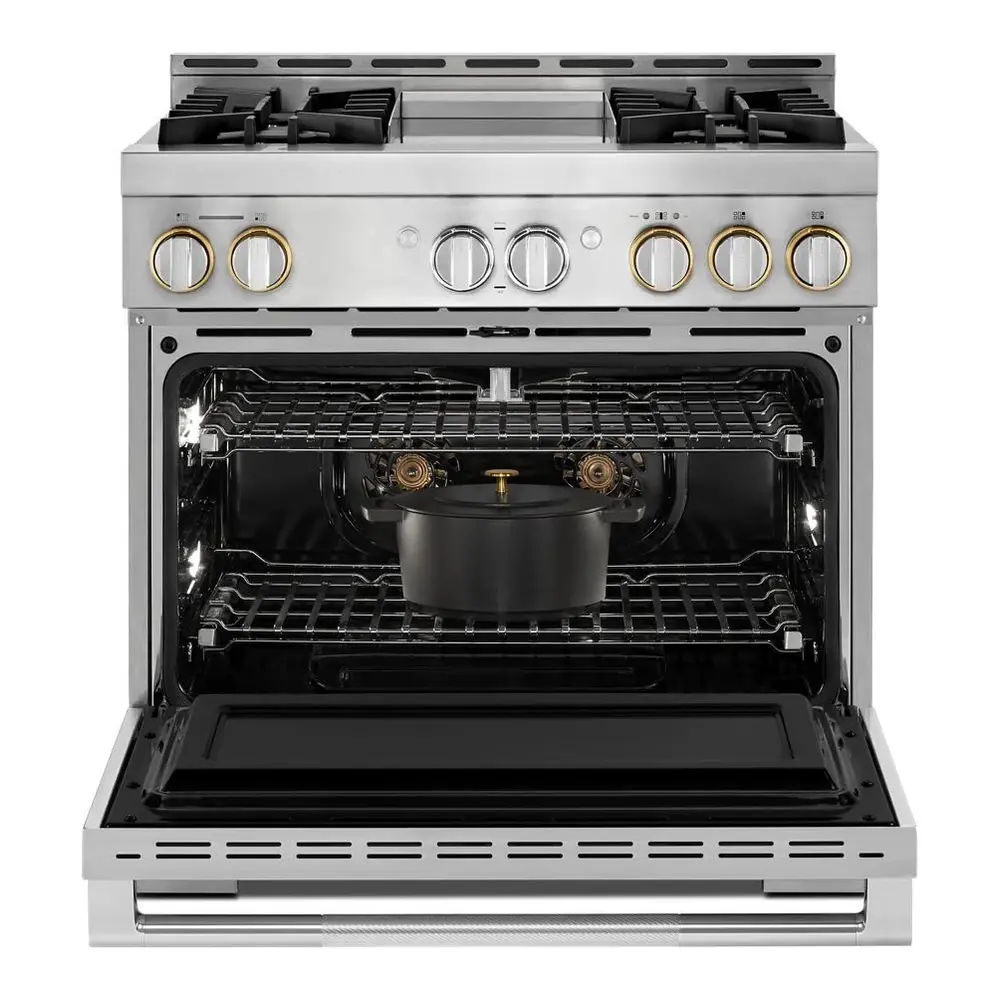 JennAir RISE 36 inch Smart Gas Range with 4 Sealed Burners, 5.1 Cu. Ft. Oven Capacity, Remote Access, Halo-Effect Knobs, Chrome-Infused Griddle, in Stainless Steel, JGRP536HL - Image 4