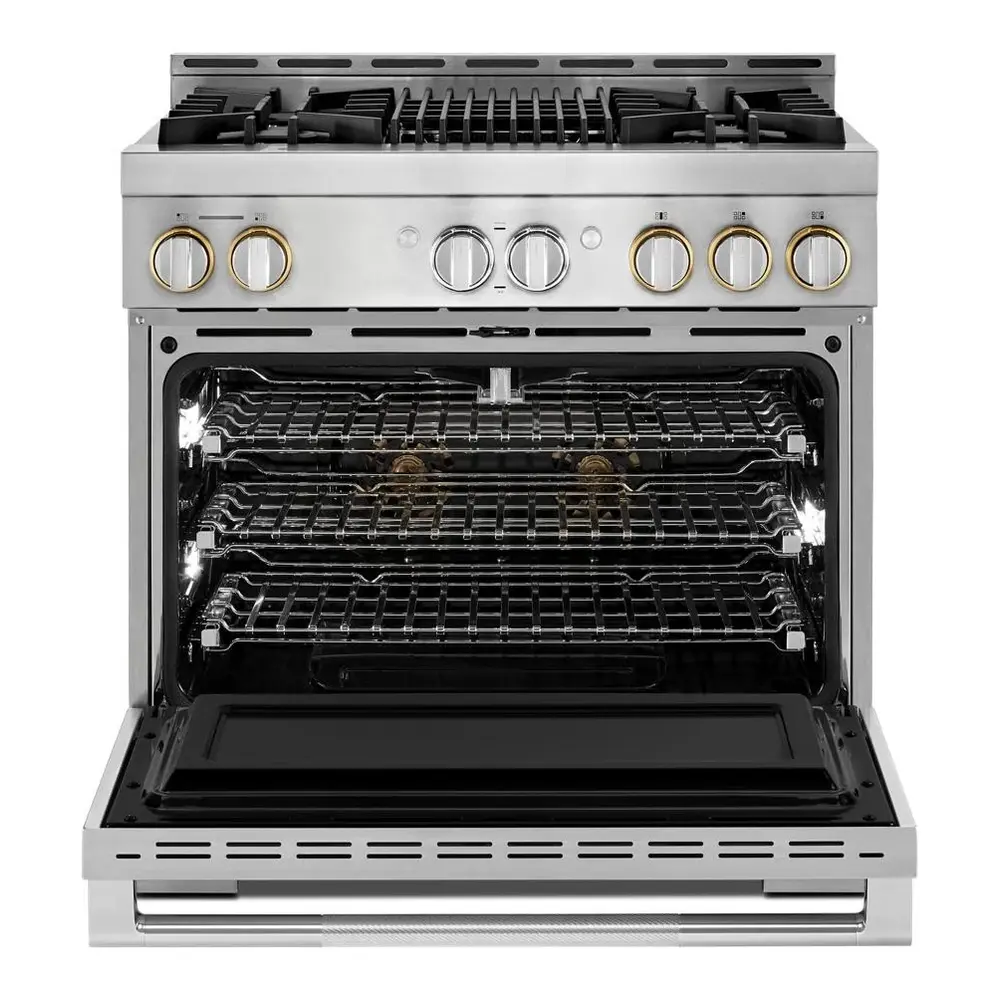 JennAir RISE 36 inch Smart Gas Range with 5.1 cu. ft Oven Capacity, 4 Sealed Burners, Infrared Grill, Remote Access, Cast Iron Grates, in Stainless Steel, JGRP636HL - Image 2