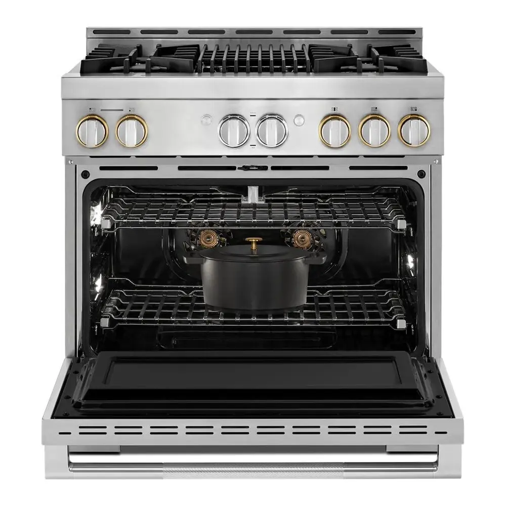 JennAir RISE 36 inch Smart Gas Range with 5.1 cu. ft Oven Capacity, 4 Sealed Burners, Infrared Grill, Remote Access, Cast Iron Grates, in Stainless Steel, JGRP636HL - Image 5