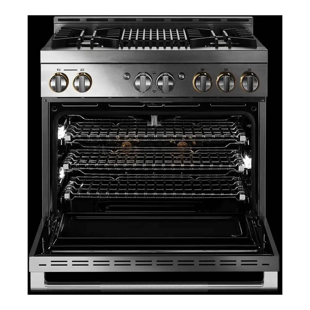 JennAir RISE 36 inch Smart Gas Range with 5.1 cu. ft Oven Capacity, 4 Sealed Burners, Infrared Grill, Remote Access, Cast Iron Grates, in Stainless Steel, JGRP636HL - Image 8