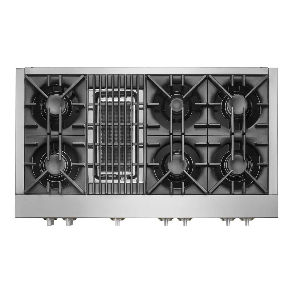 JennAir RISE 48 inch Gas Rangetop with 6 Sealed Burners, Grill, Dishwasher Safe Cast Iron Grates, Electronic Ignition Flame-Sensing Reignition in Stainless Steel, JGCP648HL - Image 2