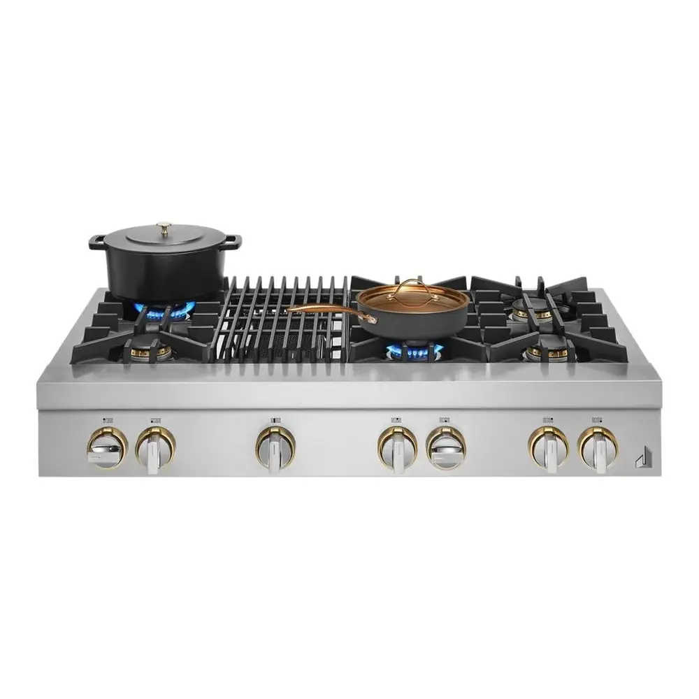 JennAir RISE 48 inch Gas Rangetop with 6 Sealed Burners, Grill, Dishwasher Safe Cast Iron Grates, Electronic Ignition Flame-Sensing Reignition in Stainless Steel, JGCP648HL - Image 4