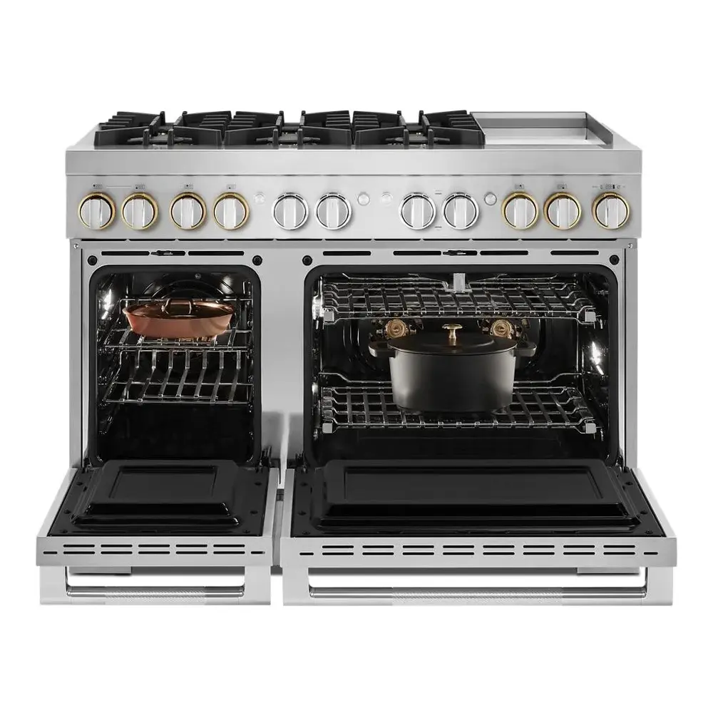 JennAir RISE 48 inch Professional Dual Fuel Range with 6.3 cu. ft. Total Oven Capacity, 6 Burners, Griddle, Dual-Stacked PowerBurners, in Stainless Steel, JDRP548HL - Image 4