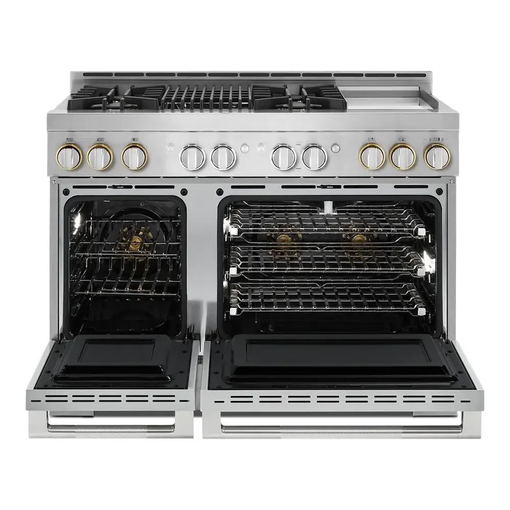 JennAir RISE 48 inch Professional Smart Gas Range with 4 Sealed Burners, Griddle, Grill, 6.3 cu. ft. Total Oven Capacity, Remote Access, Halo-Effect Knobs, in Stainless Steel, JGRP748HL - Image 2