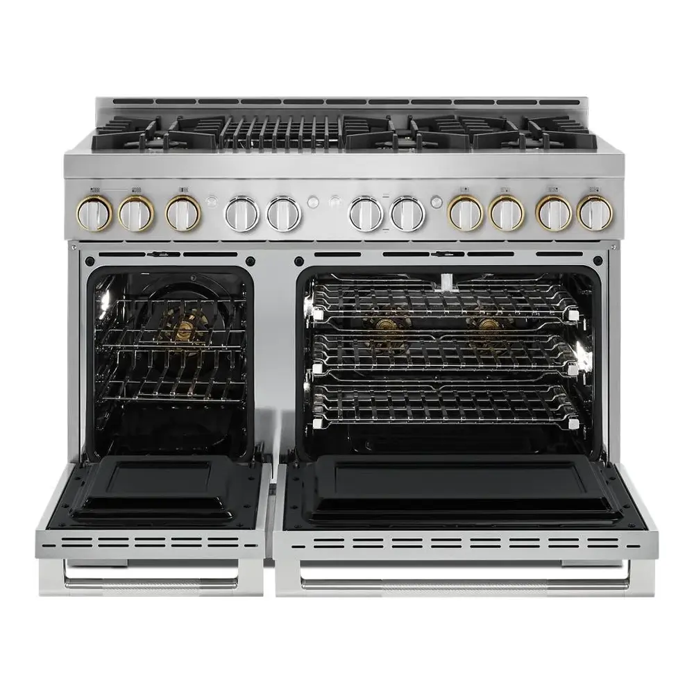 JennAir RISE 48 inch Smart Gas Range with 6 Sealed Burners, Grill, 6.3 cu. ft. Total Oven Capacity, Remote Access, Halo-Effect Knobs, Dual-Fan True Convection, in Stainless Steel, JGRP648HL - Image 2