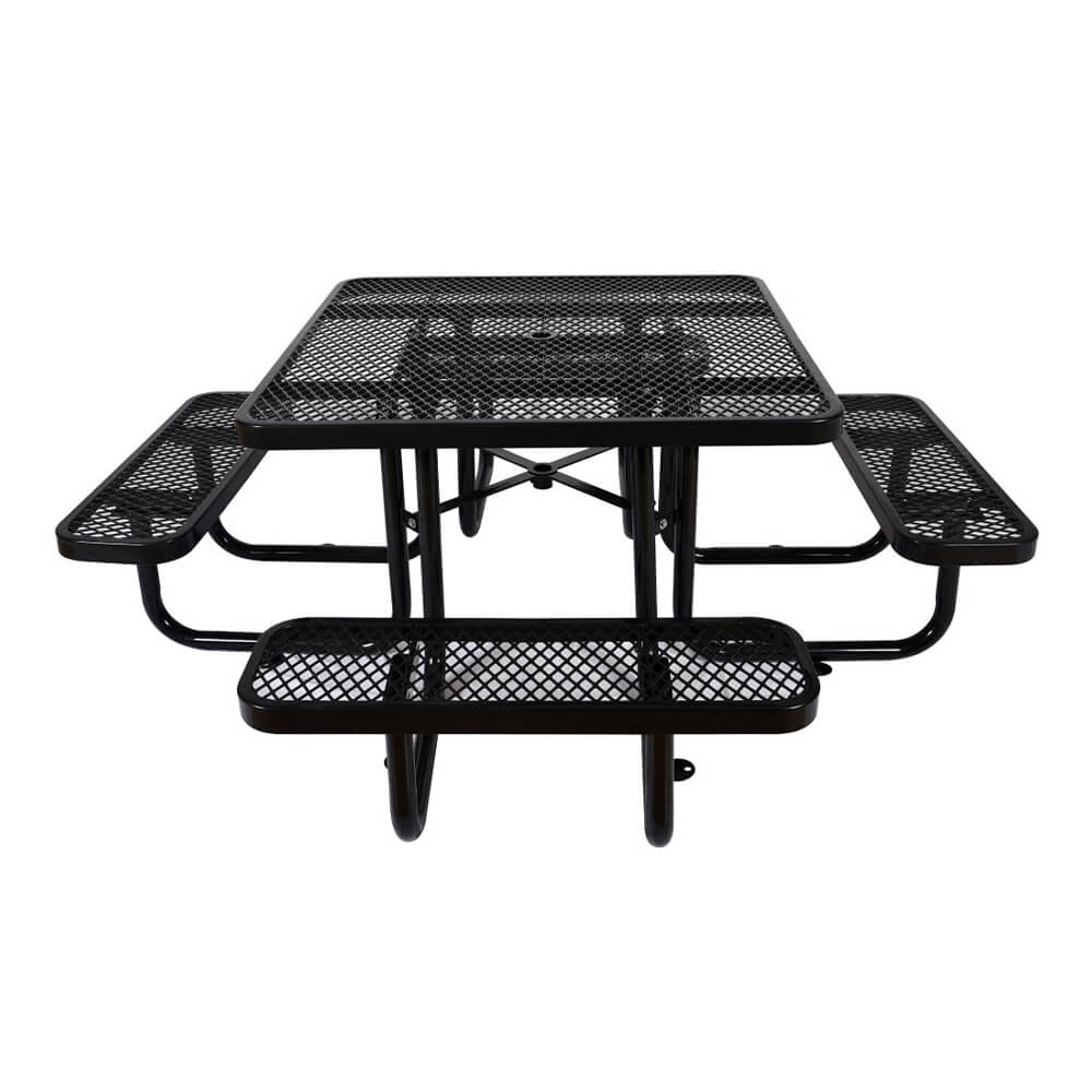 Large 46" Stylish Black Square Steel Picnic Table W/ Thermoplastic Coating & Umbrella Pole - Image 2