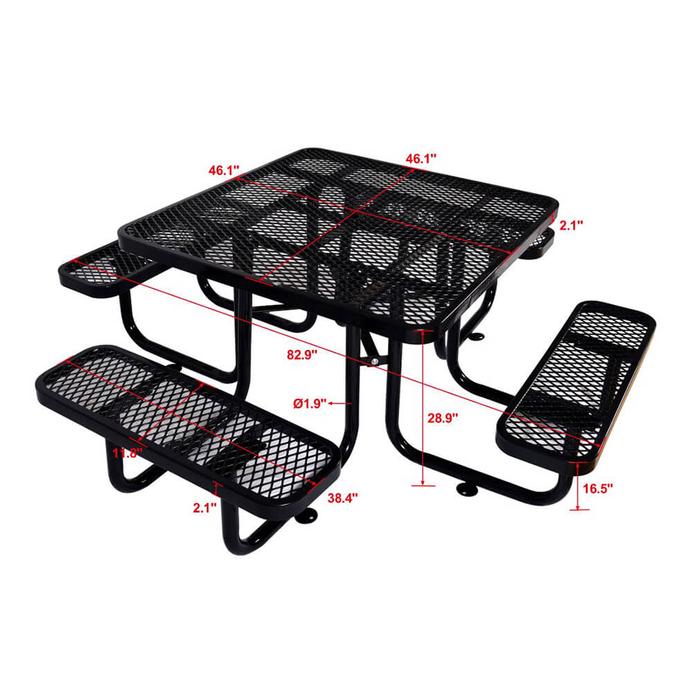 Large 46" Stylish Black Square Steel Picnic Table W/ Thermoplastic Coating & Umbrella Pole - Image 5