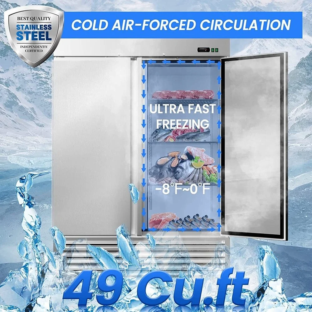 Large 49 Cu.Ft. Two Door Stainless Steel Commercial Industrial Restaurant Freezer, 54" (91857246) - Image 2
