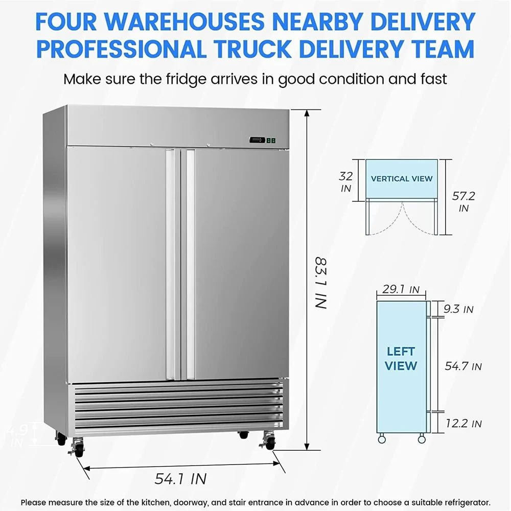 Large 49 Cu.Ft. Two Door Stainless Steel Commercial Industrial Restaurant Freezer, 54" (91857246) - Image 3