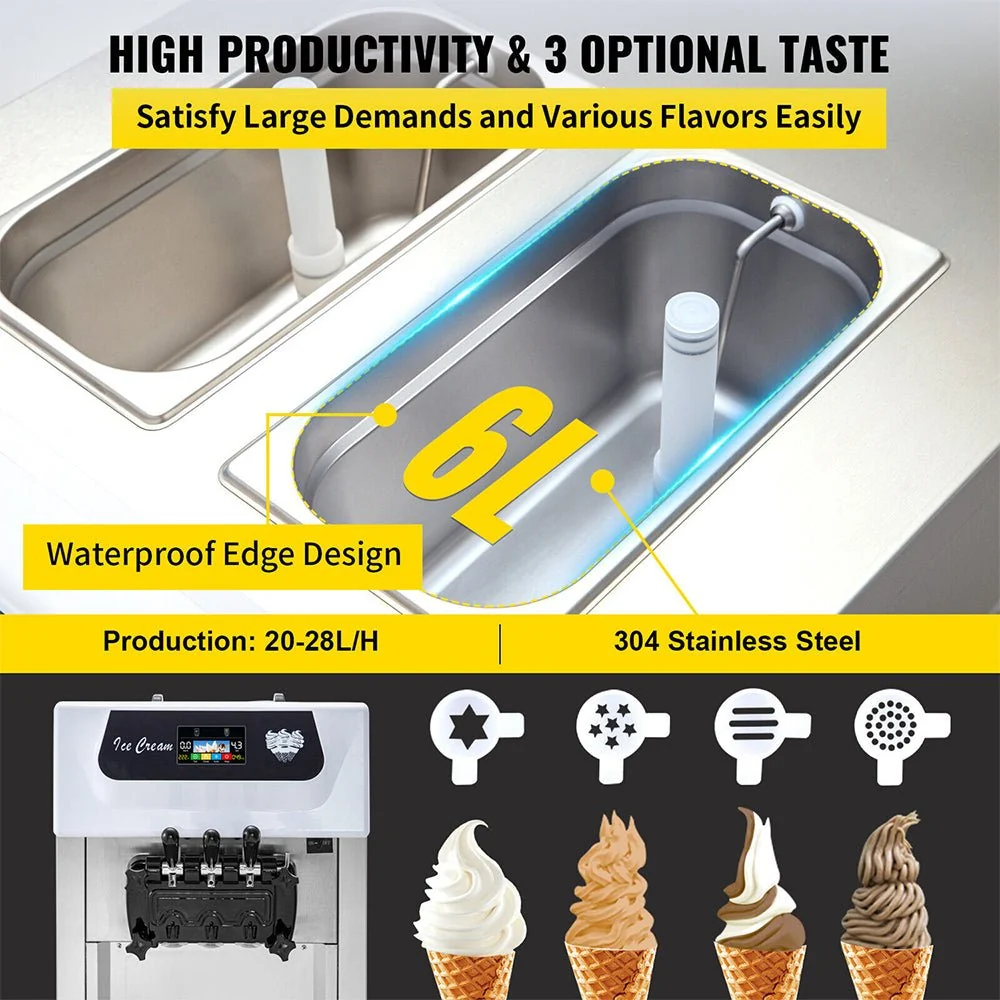 Large Double Hopper Commercial Soft Serve Ice Cream Maker Machine W/ 3 Flavors, 18-28 L/H (98371425) - Image 2