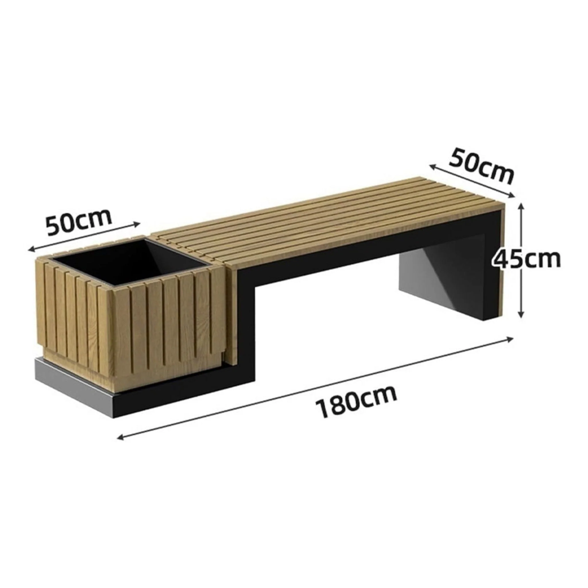 Large Luxury Outdoor Commercial Preserved Wood Planter With Bench And Steel Frame - Image 3