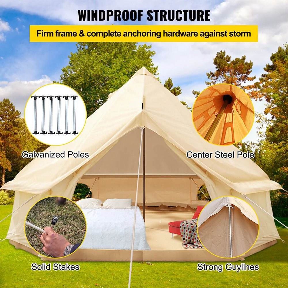 Large Outdoor Glamping Yurt Teepee Canvas Camping Bell Tent W/ Stove Jack, 20FT - Image 7
