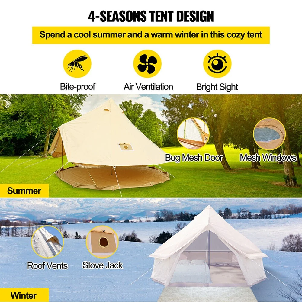 Large Outdoor Glamping Yurt Teepee Canvas Camping Bell Tent W/ Stove Jack, 20FT - Image 9