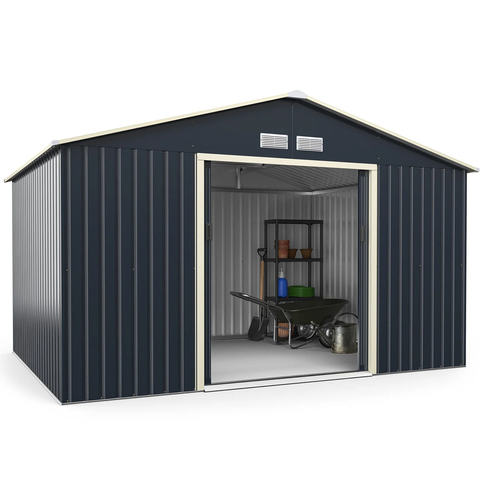 Large Outdoor Metal Storage Backyard Shed W/ Lockable Sliding Doors, 11' x 8' (93064172) - Image 2