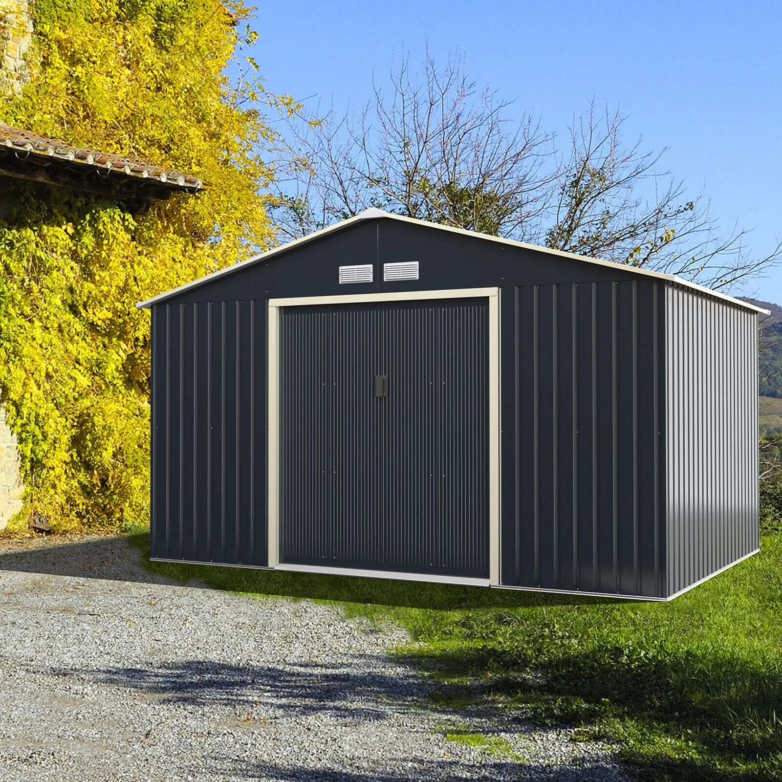 Large Outdoor Metal Storage Backyard Shed W/ Lockable Sliding Doors, 11' x 8' (93064172) - Image 3