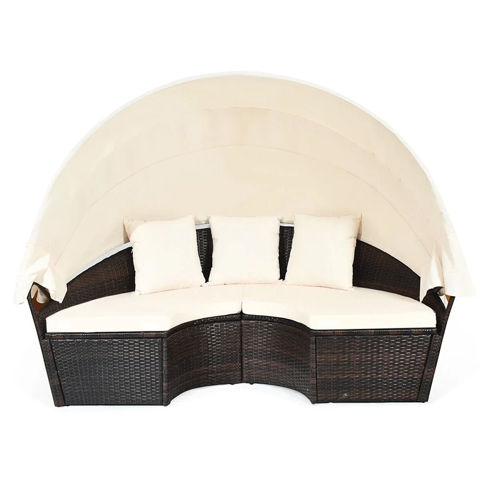 Large Outdoor Patio Rattan Daybed Sofa W/ Adjustable Table Top, Canopy & 3 Pillows, 76" (91254763) - Image 4