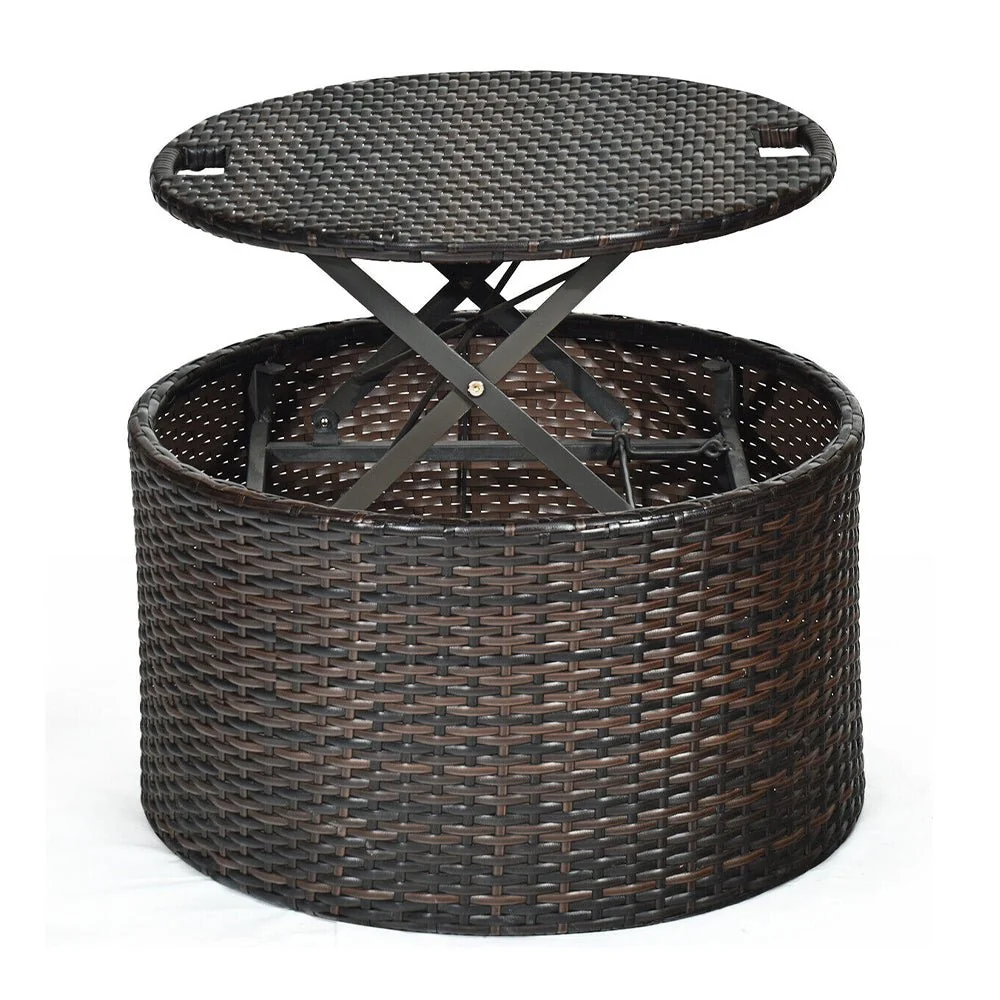 Large Outdoor Patio Rattan Daybed Sofa W/ Adjustable Table Top, Canopy & 3 Pillows, 76" (91254763) - Image 5