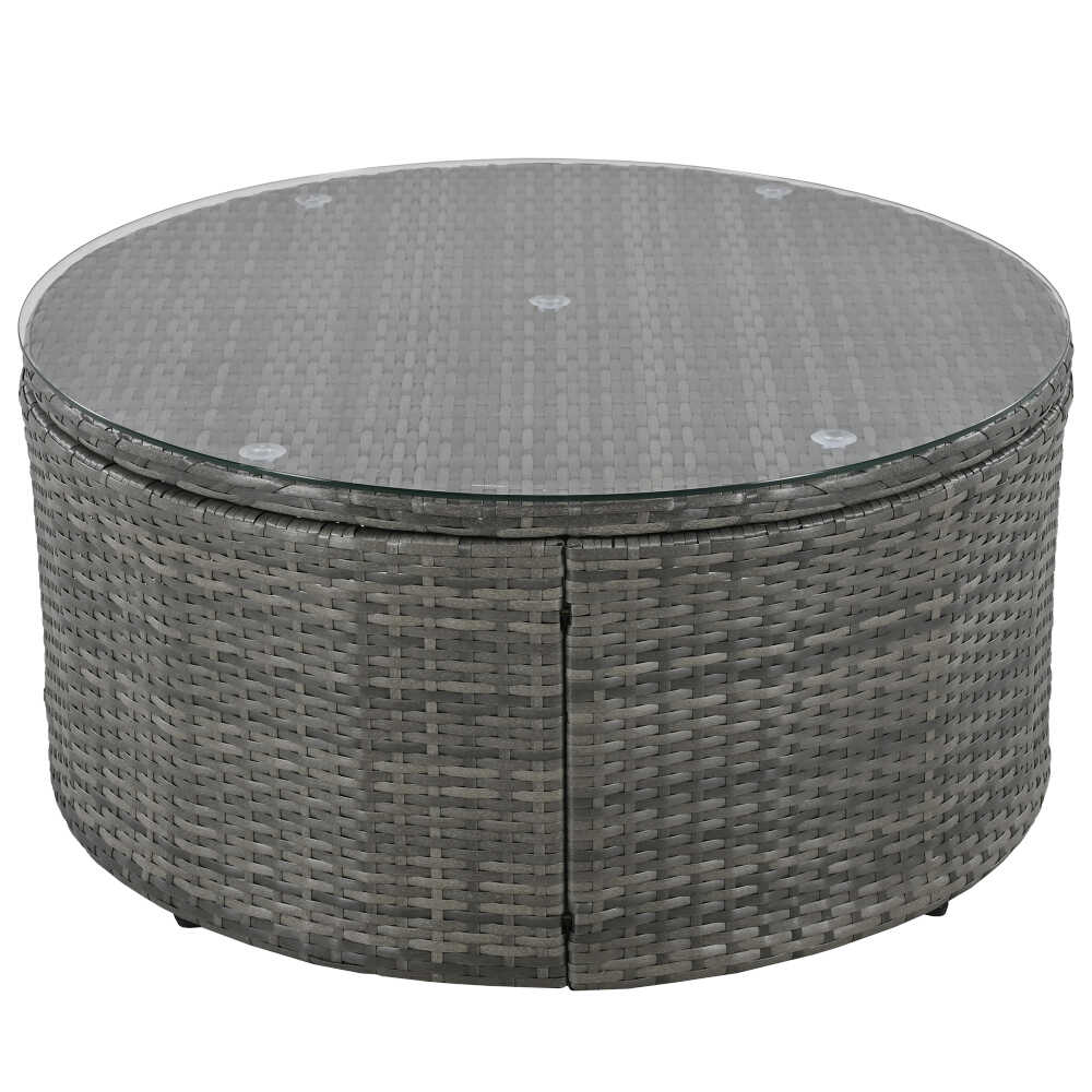 Large Premium Rattan Wicker Circular Patio Sofa Set With Tempered Glass Coffee Table And 6 Pillows - Image 18