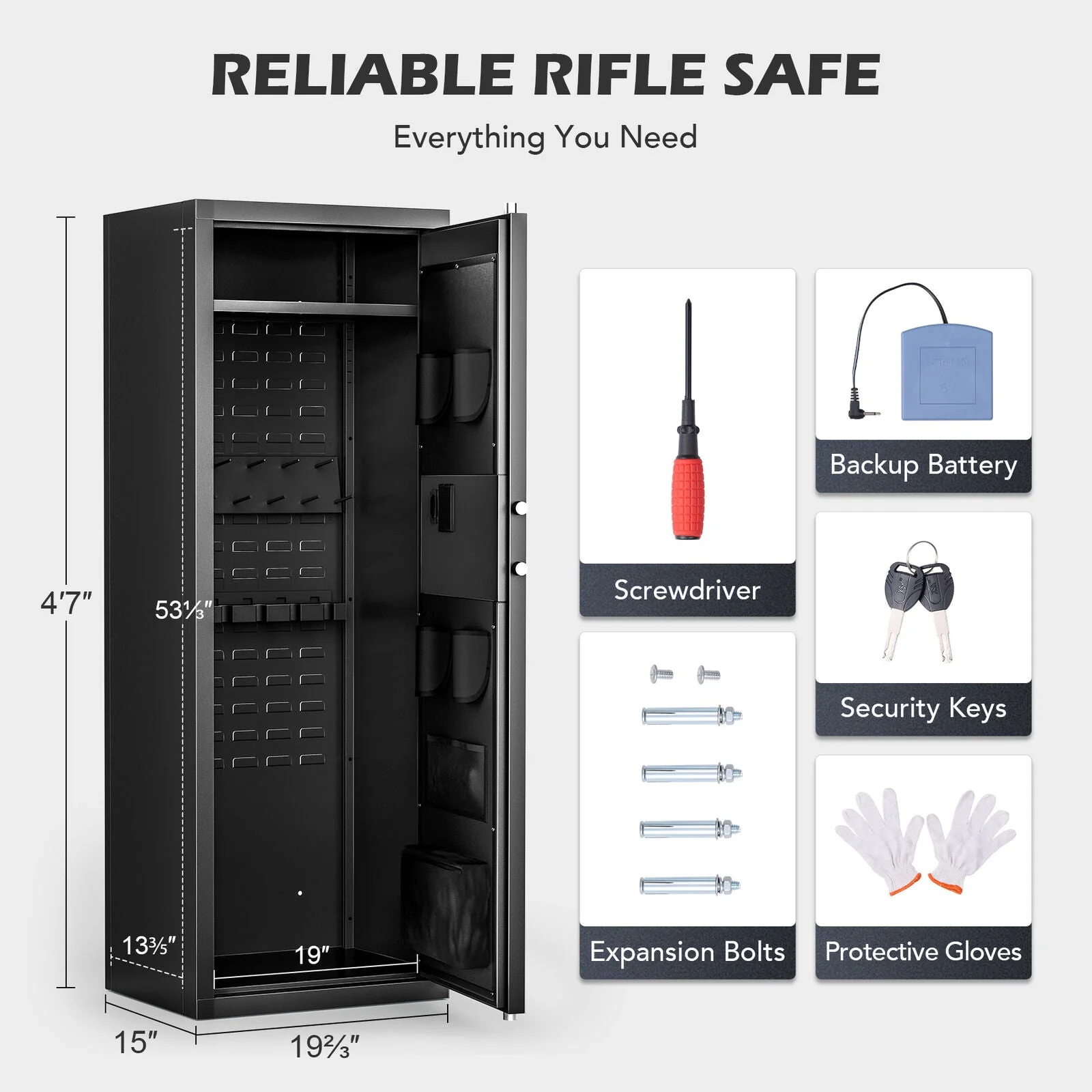 Large Unassembled Heavy Duty Steel Gun Safe For Home Rifles And Pistols With Digital Lock, 55" (97435182) - Image 10