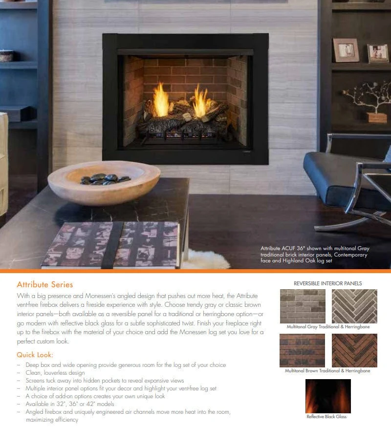 Monessen 32" Attribute Universal Circulating Vent-Free Firebox with Radiant Face and Multitonal Reversible Interior Panels - Image 8