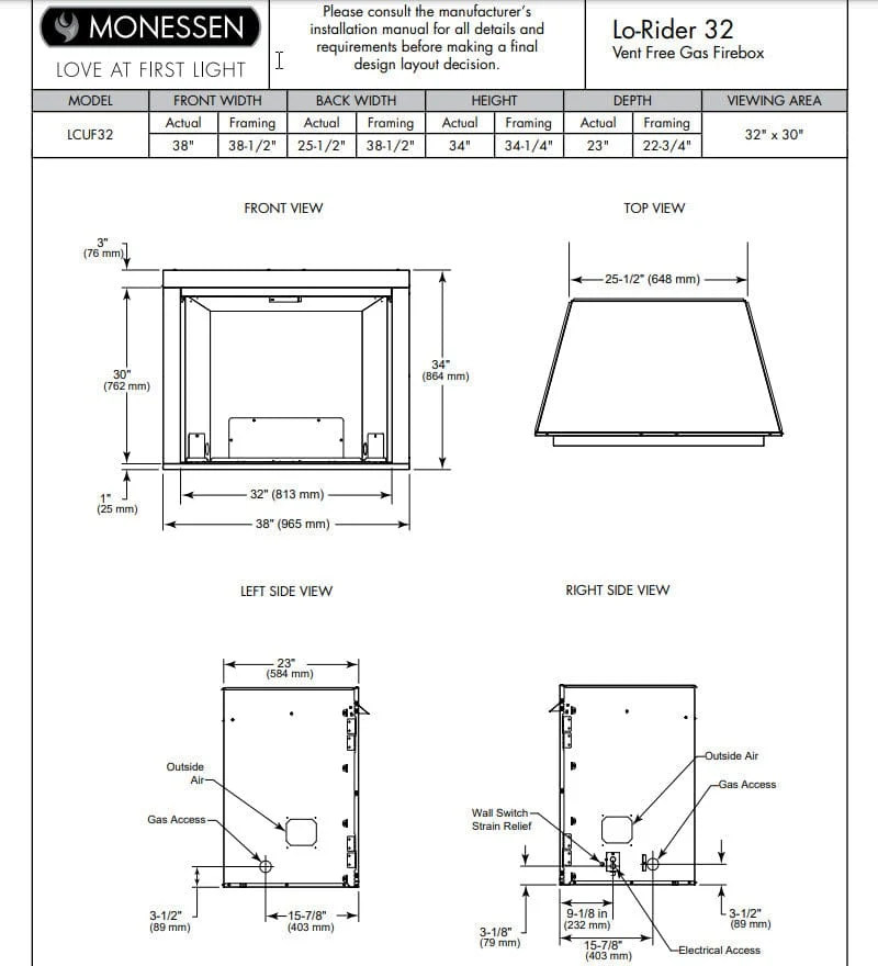 Monessen 32" Lo-Rider Clean Face Vent-Free Gas Firebox with Interior Panels - Image 16