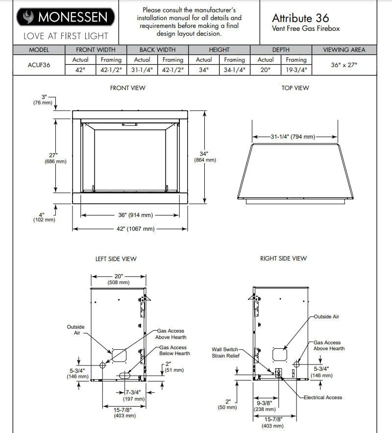 Monessen 36" Attribute Universal Circulating Vent-Free Firebox with Radiant Face and Multitonal Reversible Interior Panels - Image 14