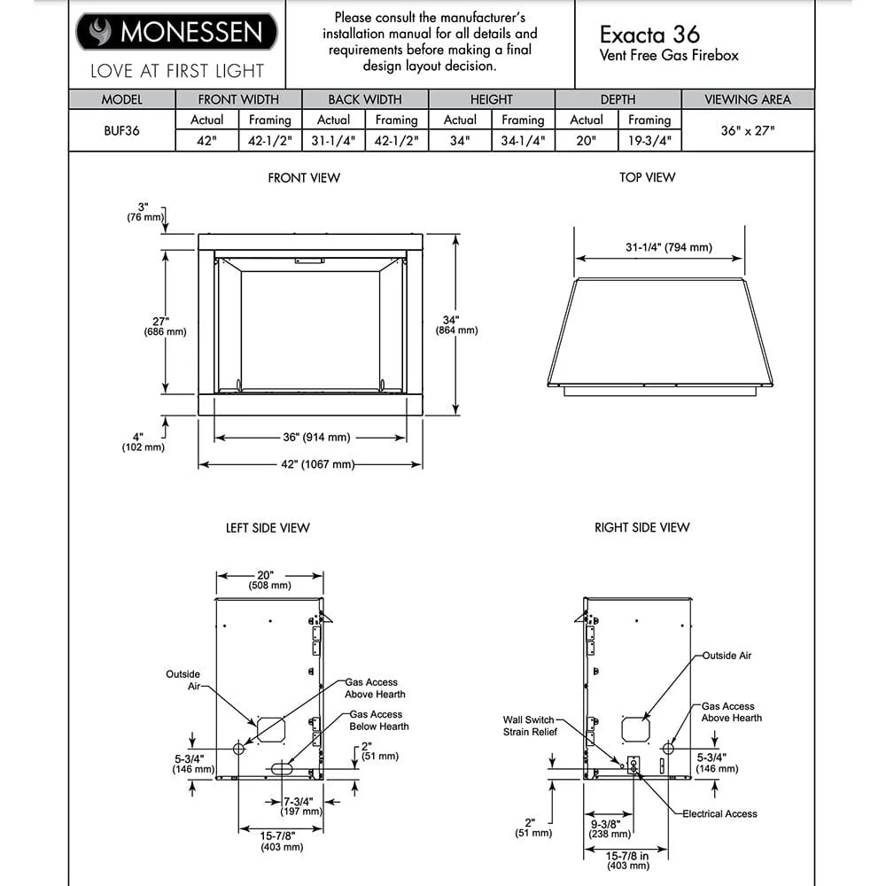 Monessen 36" Exacta Vent-Free Circulating Clean Face Firebox - Image 7