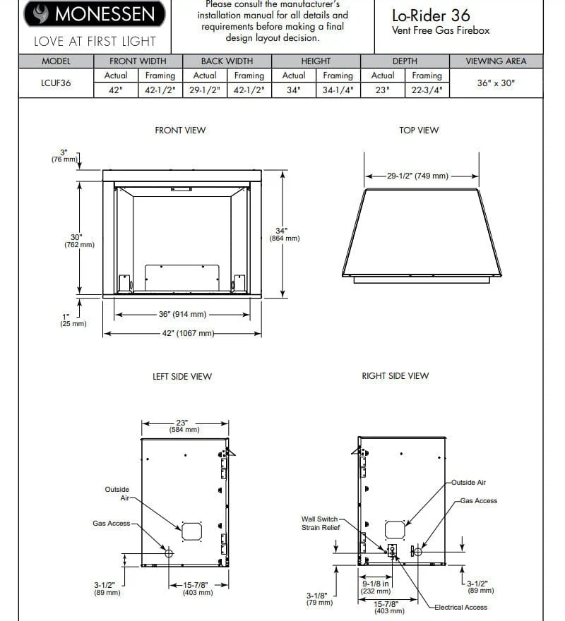 Monessen 36" Lo-Rider Clean Face Vent-Free Gas Firebox with Interior Panels - Image 12