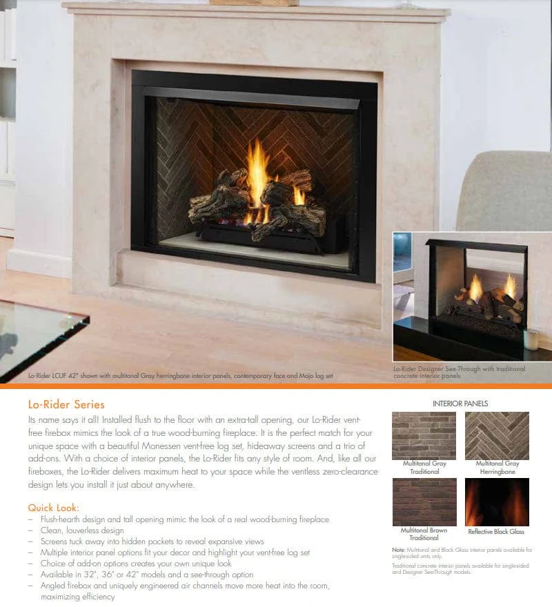 Monessen 36" Lo-Rider Clean Face Vent-Free Gas Firebox with Interior Panels - Image 6