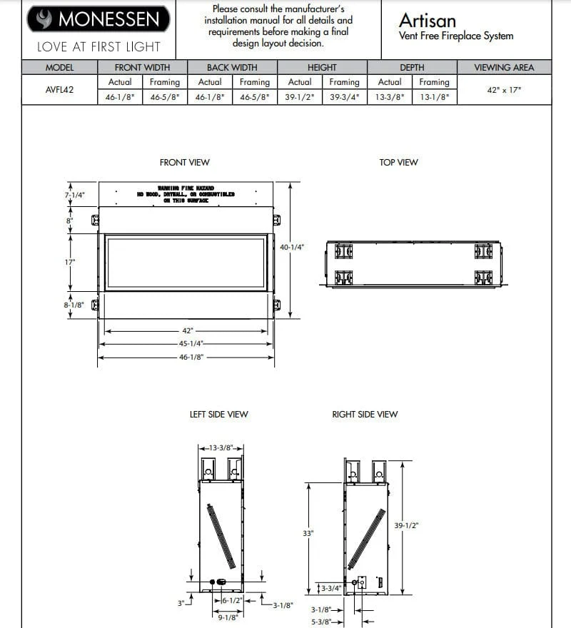 Monessen 42" Artisan Vent-Free Linear Gas Fireplace with IPI Plus Electronic Ignition and Remote Control - Image 7