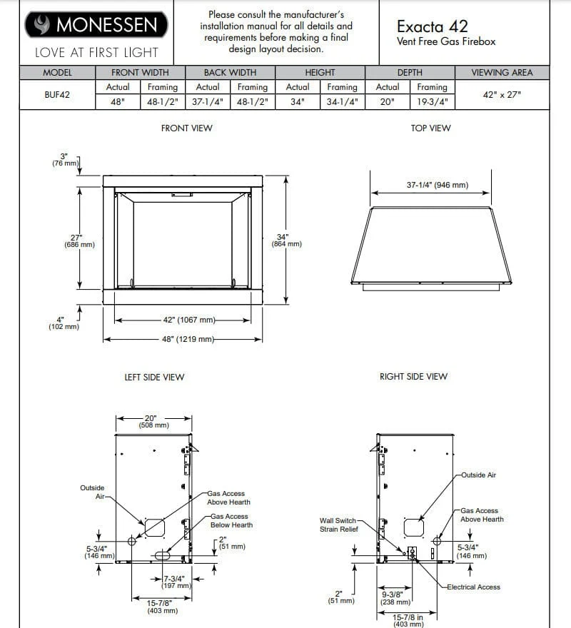 Monessen 42" Exacta Vent-Free Circulating Clean Face Firebox - Image 7