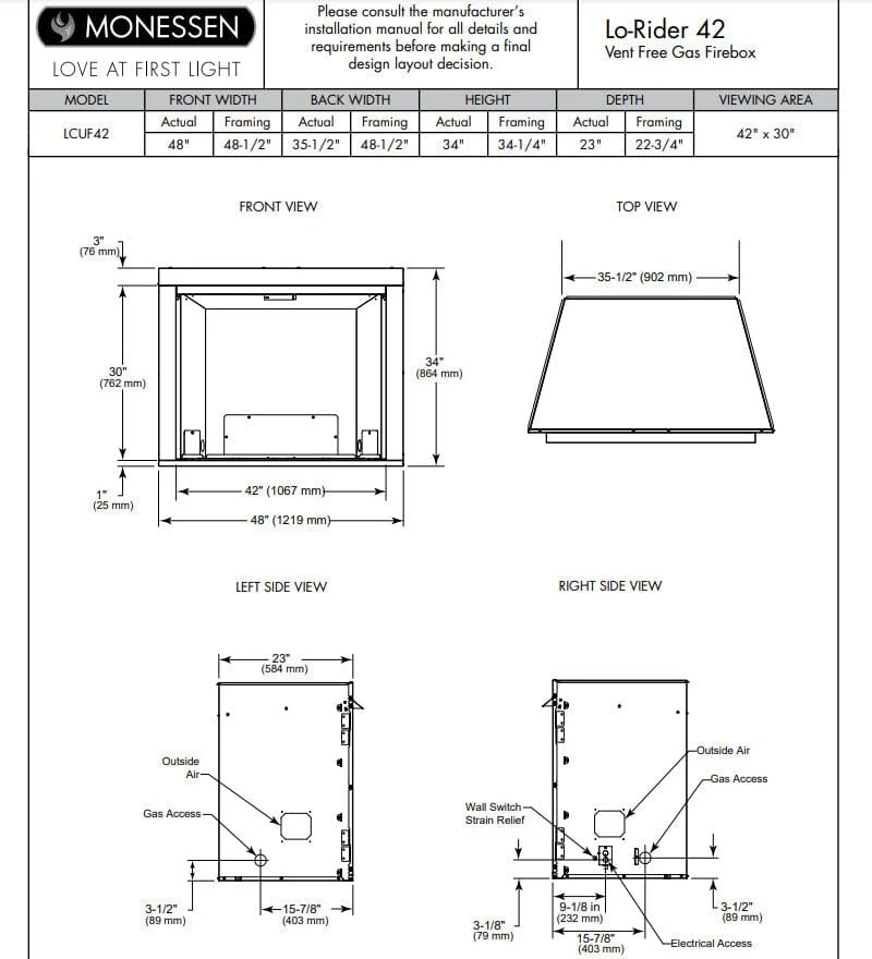 Monessen 42" Lo-Rider Clean Face Vent-Free Gas Firebox with Interior Panels - Image 15