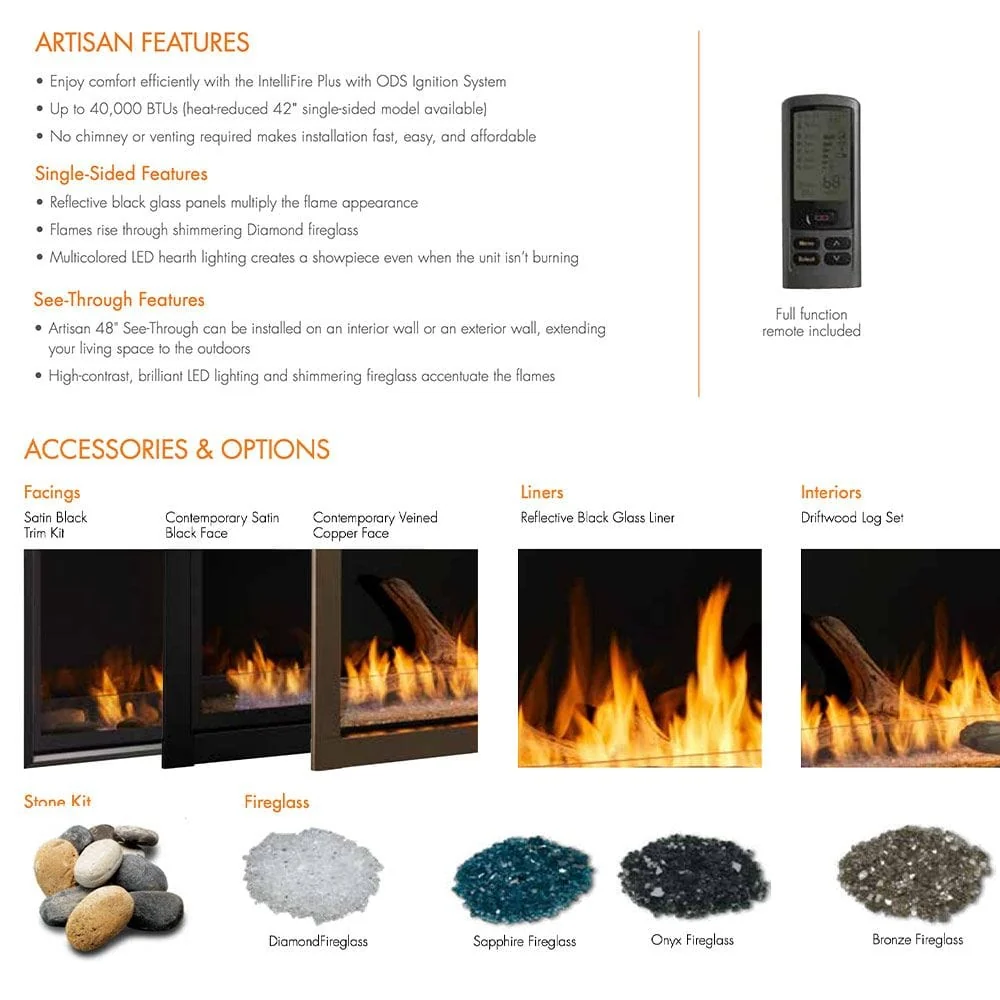 Monessen 48" Artisan Vent-Free Linear Gas Fireplace with IPI Plus Electronic Ignition and Remote Control - Image 5