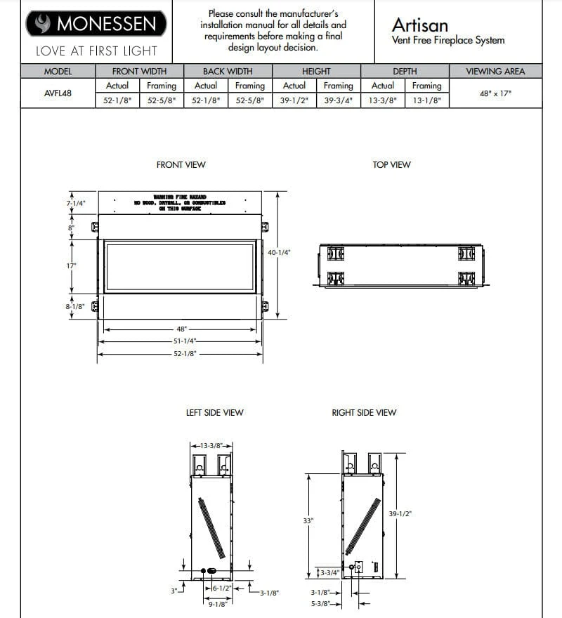 Monessen 48" Artisan Vent-Free Linear Gas Fireplace with IPI Plus Electronic Ignition and Remote Control - Image 7