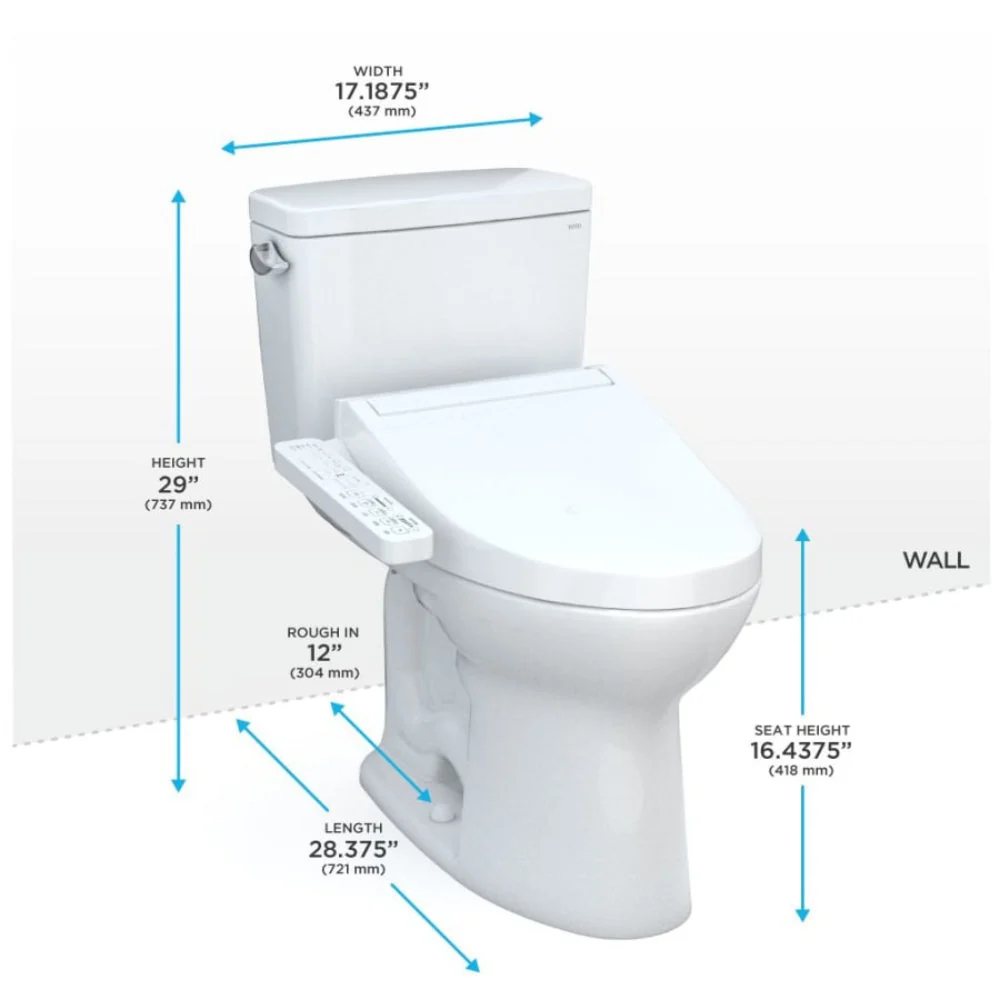 [MW7763074CEG#01] TOTO Drake 1.28 GPF Two Piece Elongated With Left Hand Lever And Washlet C2 Bidet Seat (SAK87823) - Image 3