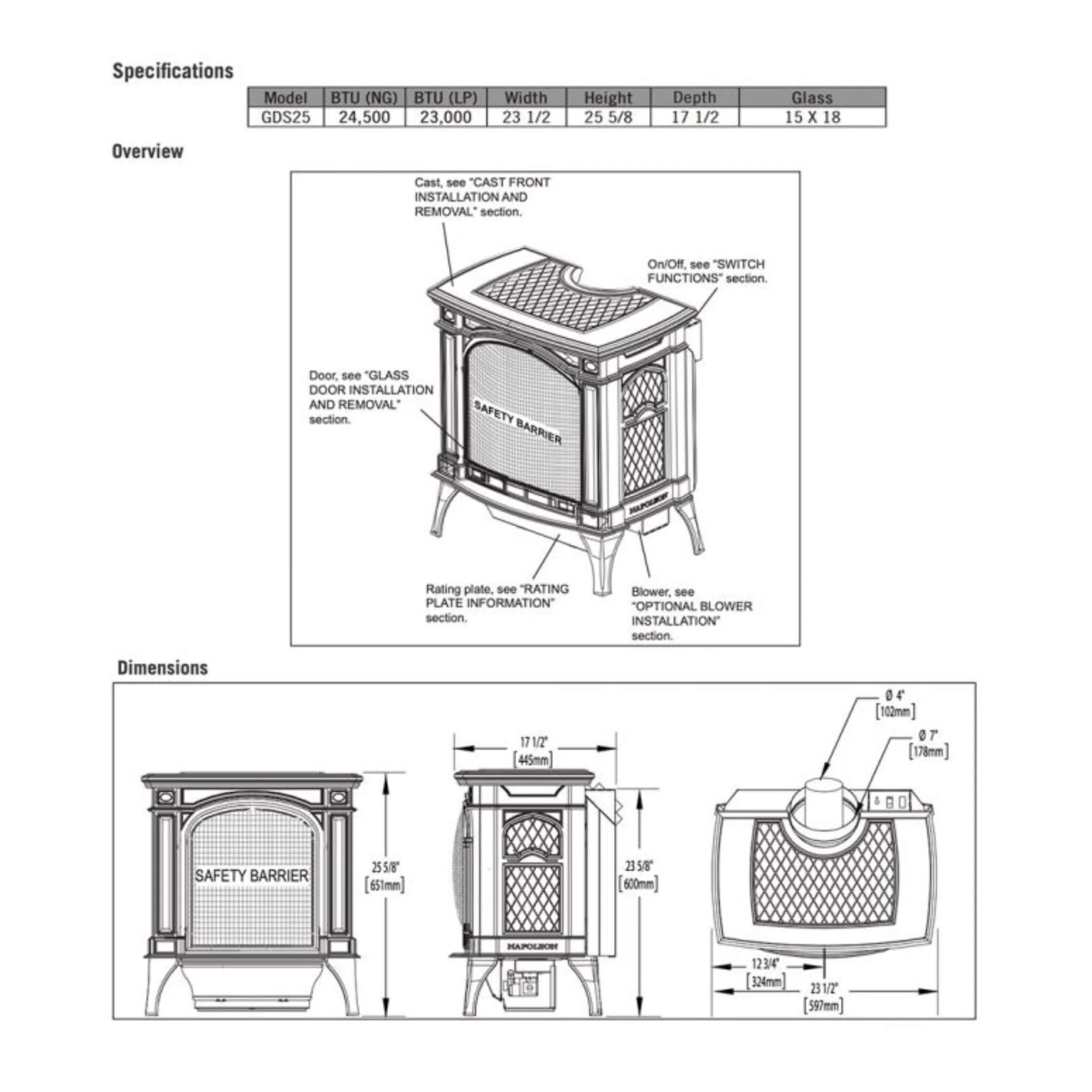 Napoleon Bayfield 25" Direct Vent Electronic Ignition Natural Gas Cast Iron Stove, 23" [GDS25NA-1] - Image 7