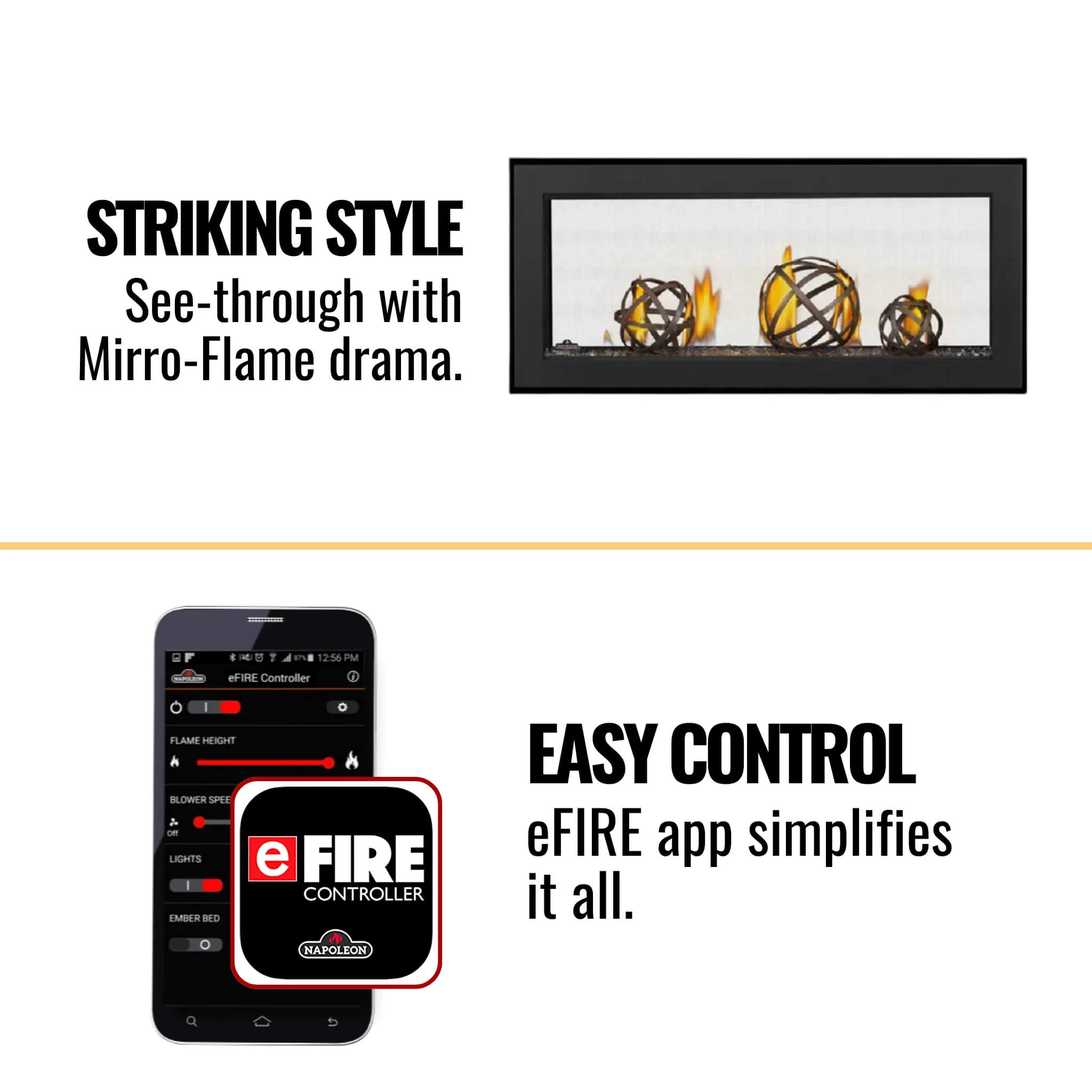 Napoleon Vector™ 38 See-Through Direct Vent Electronic Ignition Natural Gas Fireplace With eFIRE Bluetooth App, 38" [LV38N2-1] - Image 7