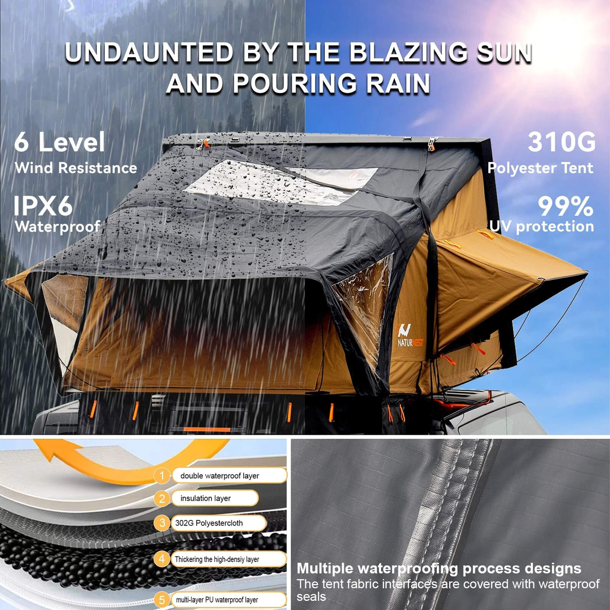 Naturnest Sirius 3 Premium 2XL 3-Person Clamshell Roof Top Tent (SAK62917) - Image 10