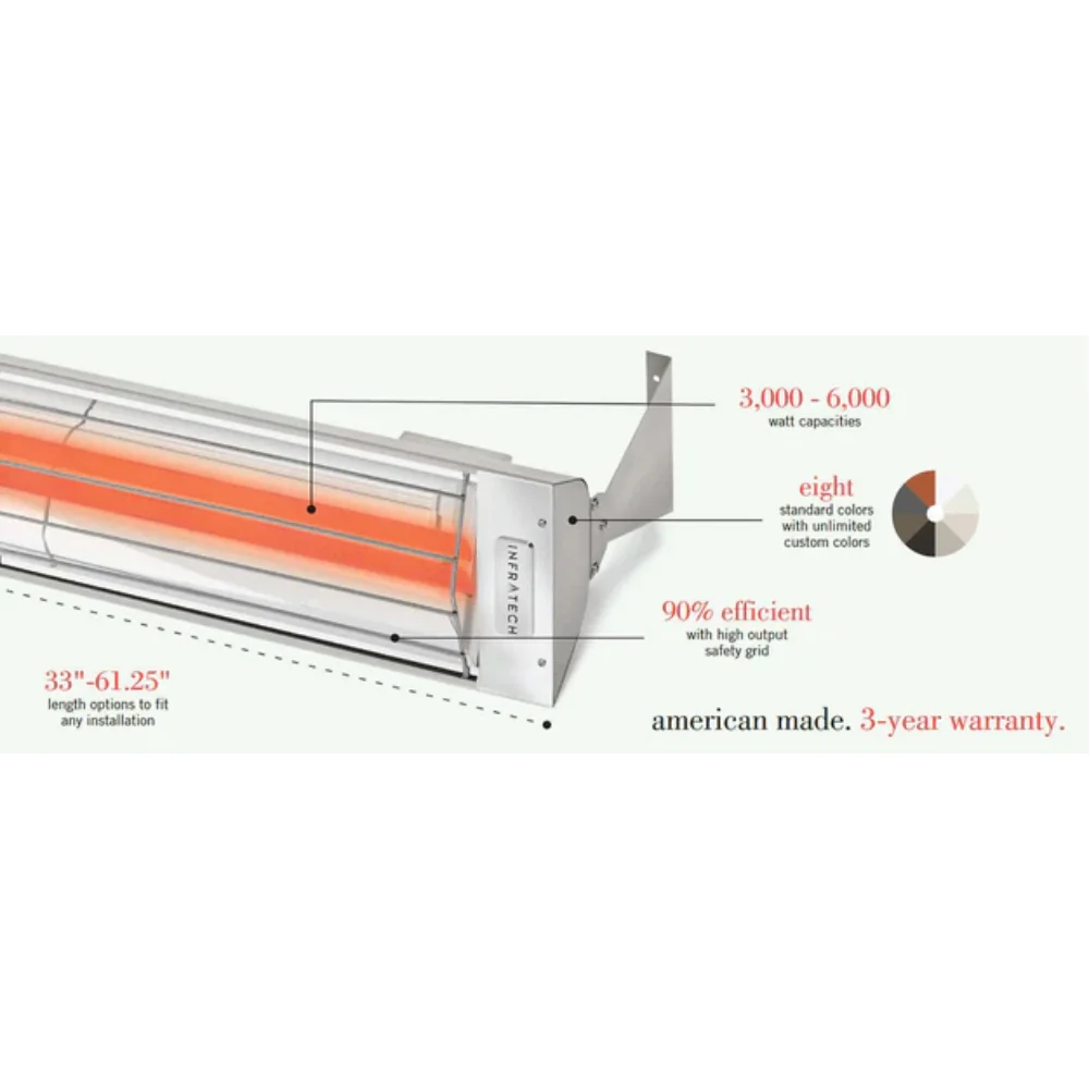 Infratech WD Series Dual Element WD5227 5200 Watts 277V 18.8 Amps Infrared Electric Patio Heater 48 x 8.19 x 3 in - Image 3