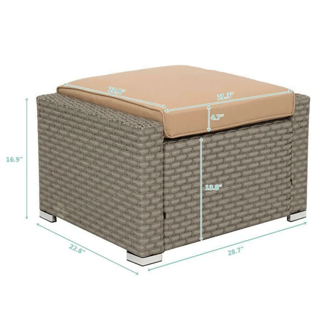 Outdoor Rattan Wicker Furniture Set W/ Sofas, Ottomans & Coffee Tables, 9PCS - Image 13