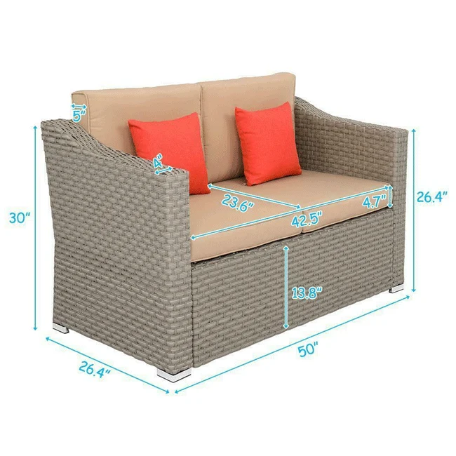 Outdoor Rattan Wicker Furniture Set W/ Sofas, Ottomans & Coffee Tables, 9PCS - Image 17