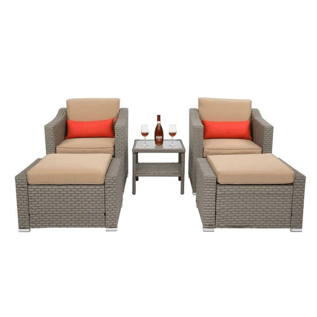 Outdoor Rattan Wicker Furniture Set W/ Sofas, Ottomans & Coffee Tables, 9PCS - Image 2