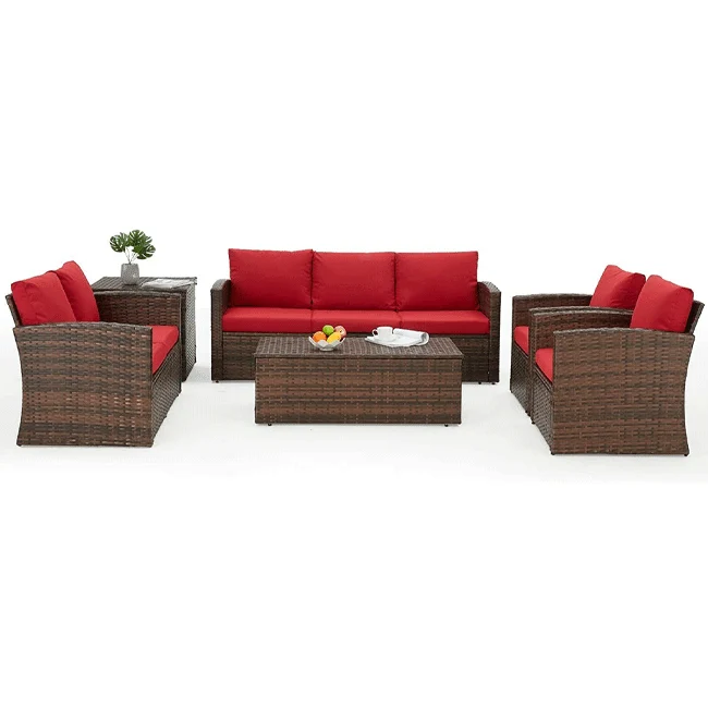 Patio Rattan Wicker Furniture Set With Storage Boxes & Conversation Set, 7PCS - Image 10