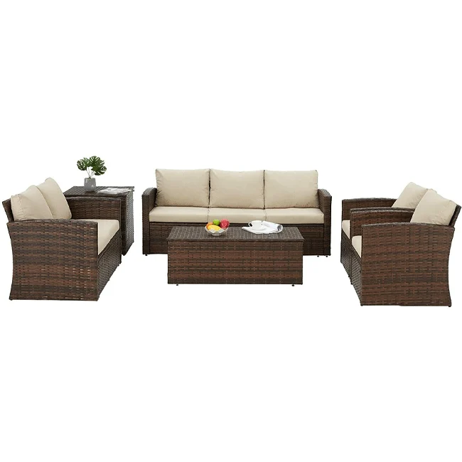 Patio Rattan Wicker Furniture Set With Storage Boxes & Conversation Set, 7PCS - Image 11