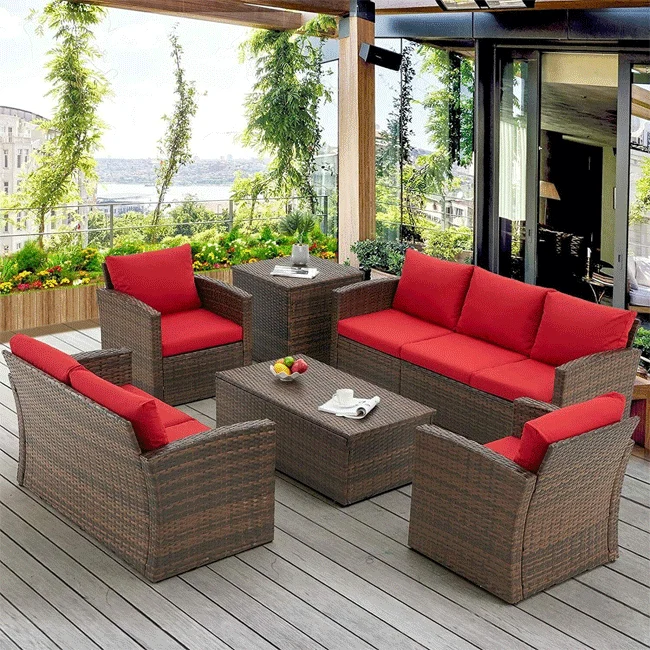 Patio Rattan Wicker Furniture Set With Storage Boxes & Conversation Set, 7PCS - Image 3